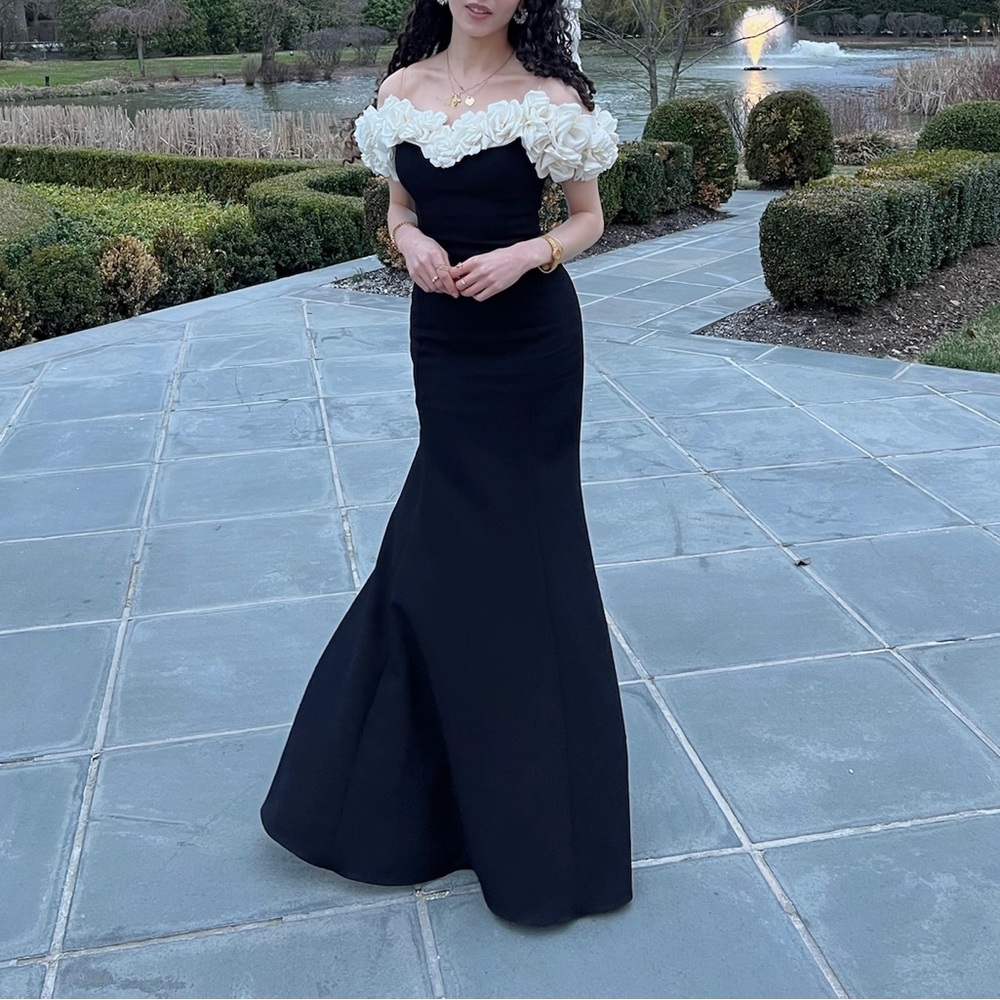 Elegant Black and White Off-Shoulder Dress